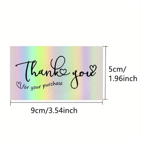 Thank You Cards Small Business 100 Iridescent Foil Rainbow Sales Stylish Trendy - Picture 2 of 2